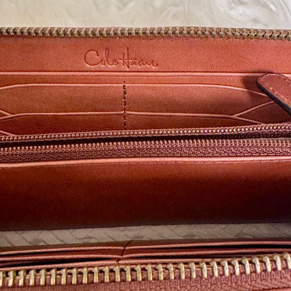 Cole Haan Genevieve Weave Wallet Organizer Card Holder Travel Woven Copper Brown - Picture 11 of 14